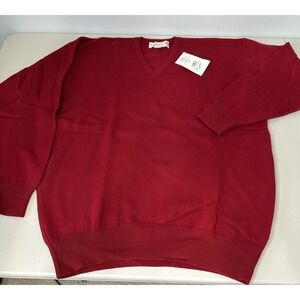 Clan Douglas Pullover Sweater Red Cashmere Wool Blend V Neck Nos Flaw XL